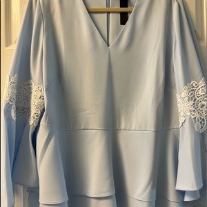 Chicos size 3/XL Beautiful light blue with Lacey bell sleeve